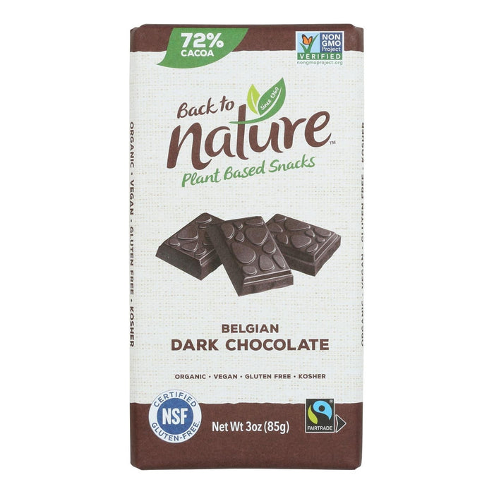 Back To Nature - Bar Dark Chocolate Blgn 72 - Case Of 12-3 Oz