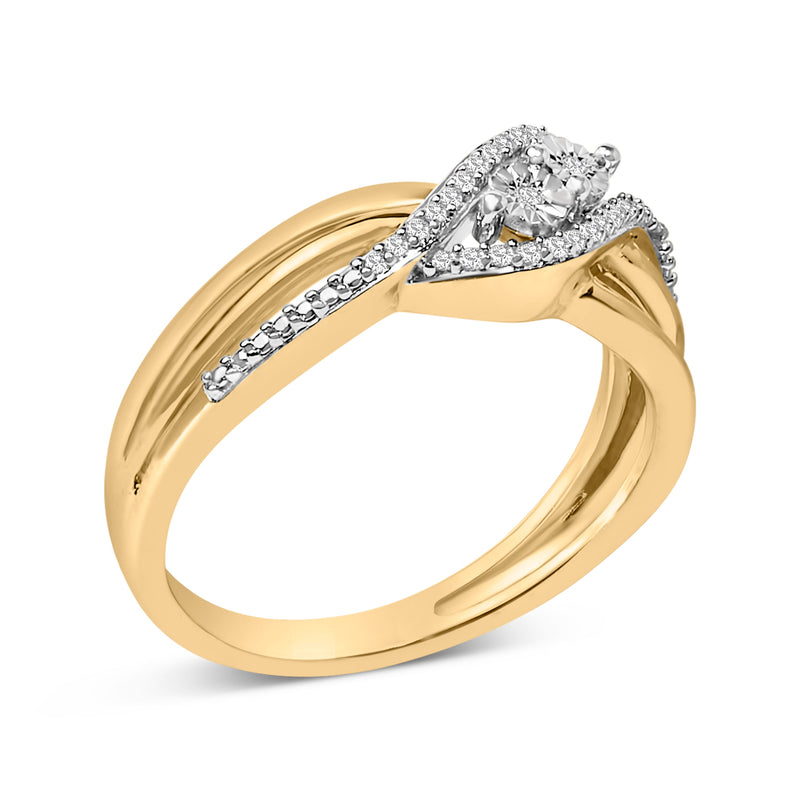 Bids.com 14K Yellow Gold Plated Sterling Silver 1/10 Cttw Diamond Bypass Ring Rings