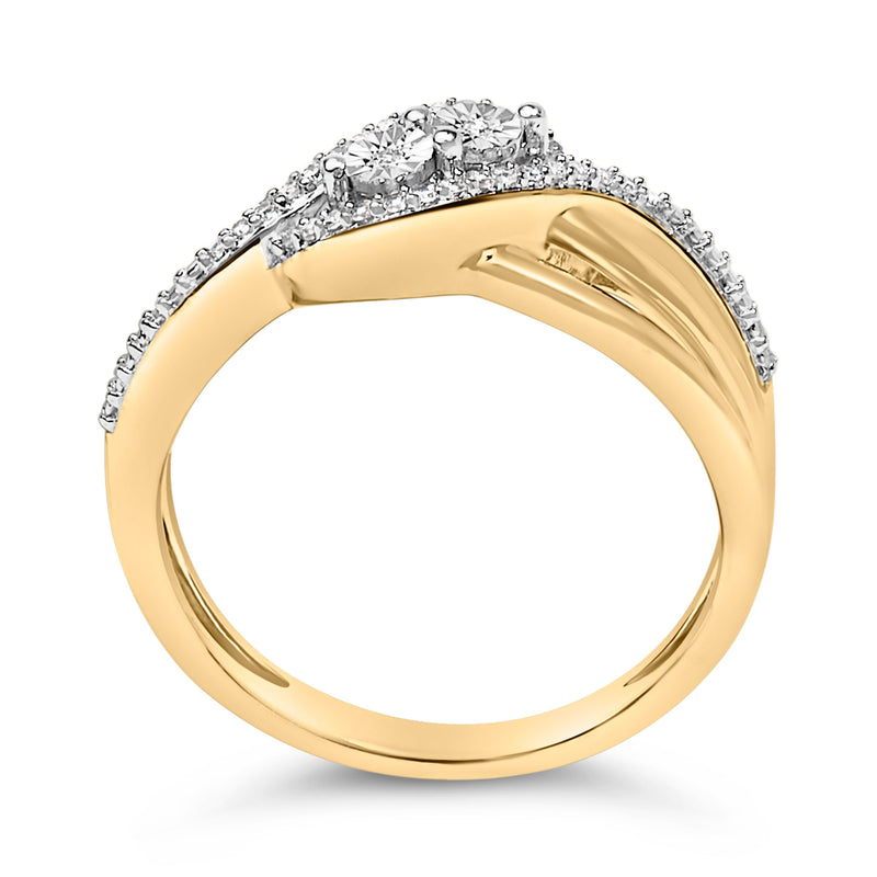 Bids.com 14K Yellow Gold Plated Sterling Silver 1/10 Cttw Diamond Bypass Ring Rings