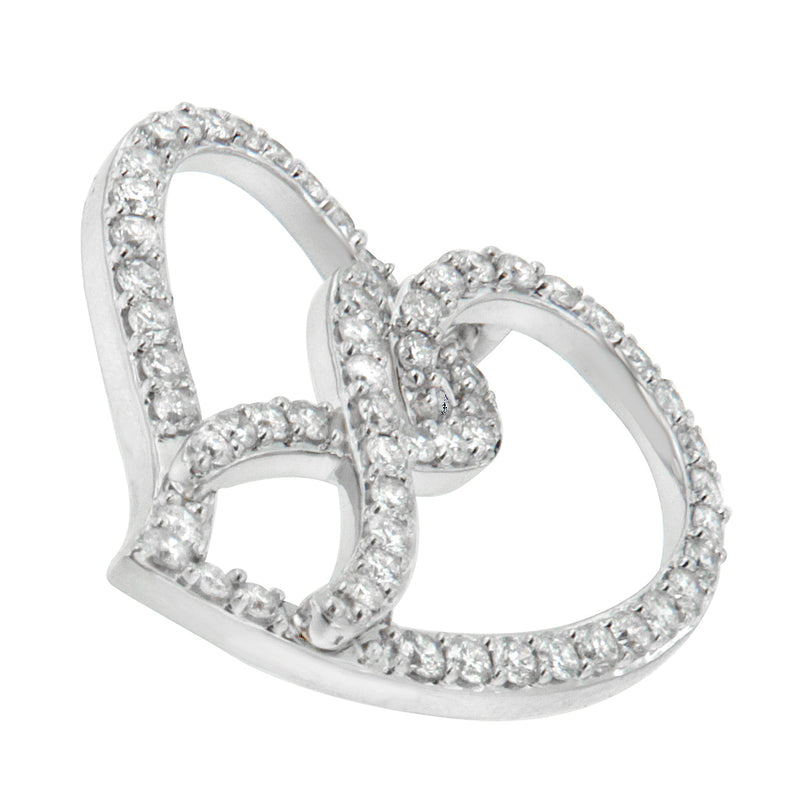 Bids.com 14K White Gold 1.0 Cttw White Diamond Awareness Ribbon & Open Heart 18" Pendant Necklace (H-I Color, I1-I2 Clarity) - White Diamond Ribbon Necklaces