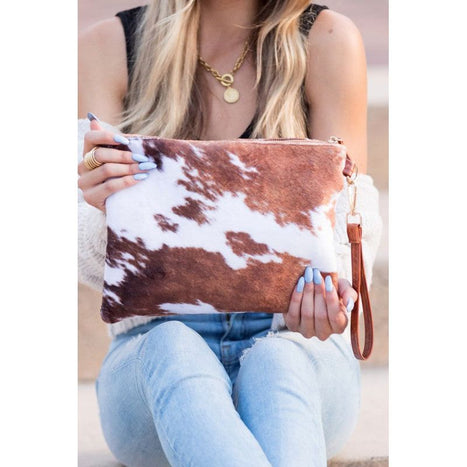 Faux Fur Cow Animal Print Clutch