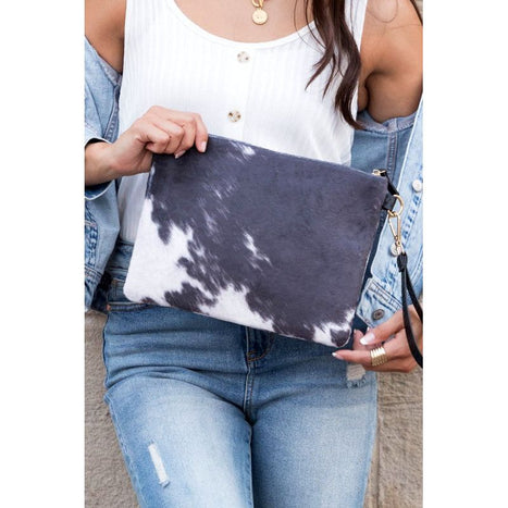 Faux Fur Cow Animal Print Clutch