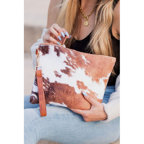 Faux Fur Cow Animal Print Clutch