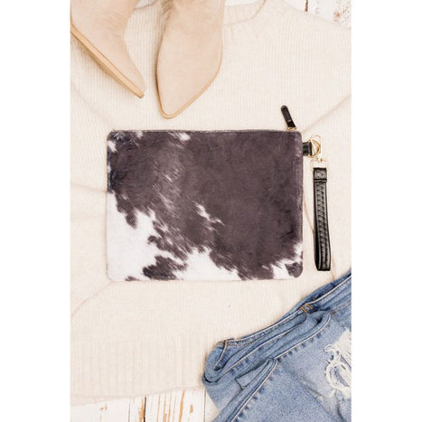 Faux Fur Cow Animal Print Clutch