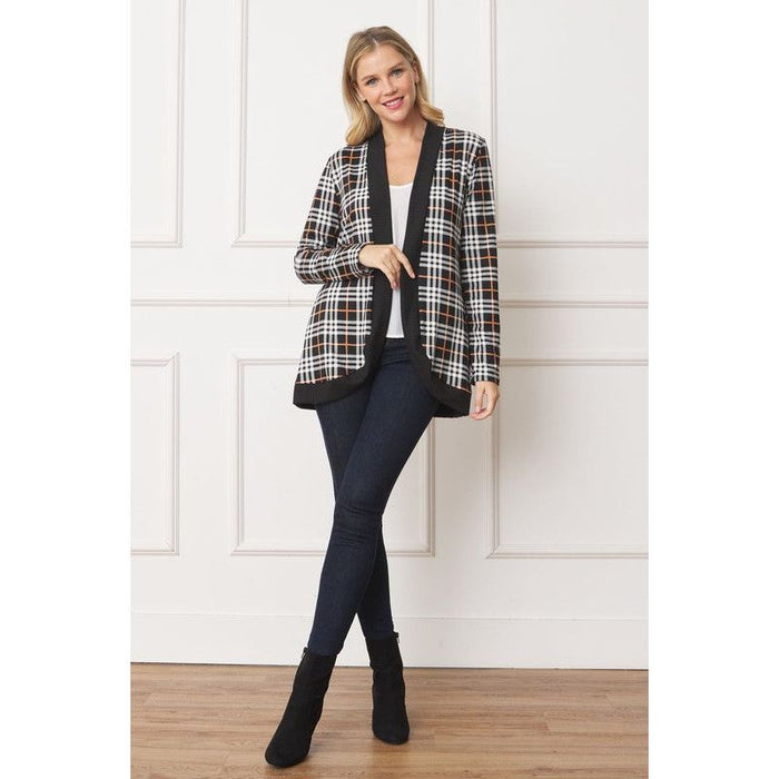 Plaid Contrast Drape Open Cardigan