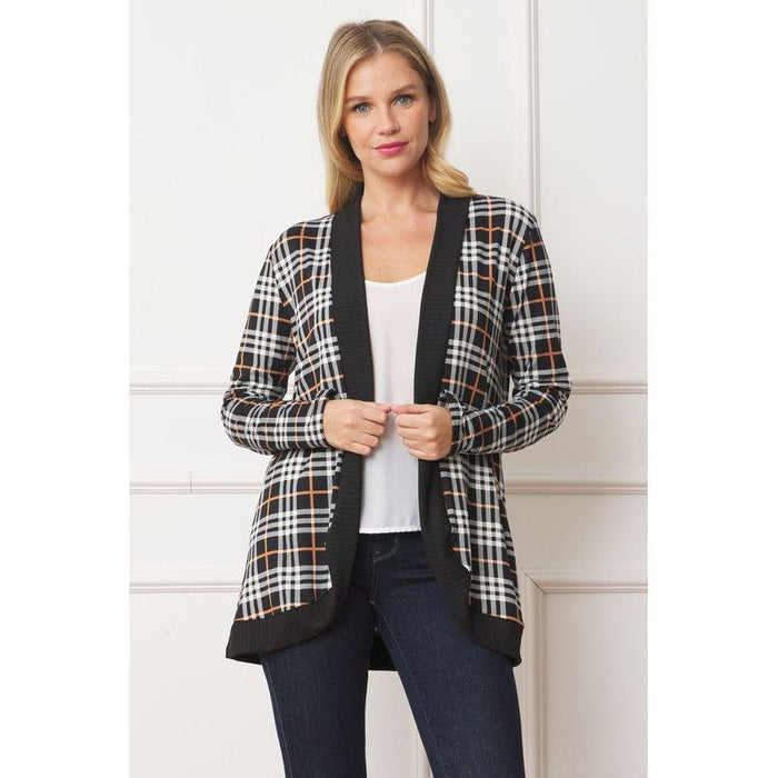 Plaid Contrast Drape Open Cardigan