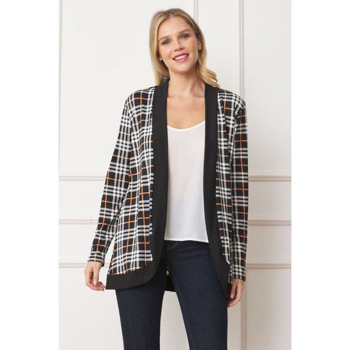 Plaid Contrast Drape Open Cardigan