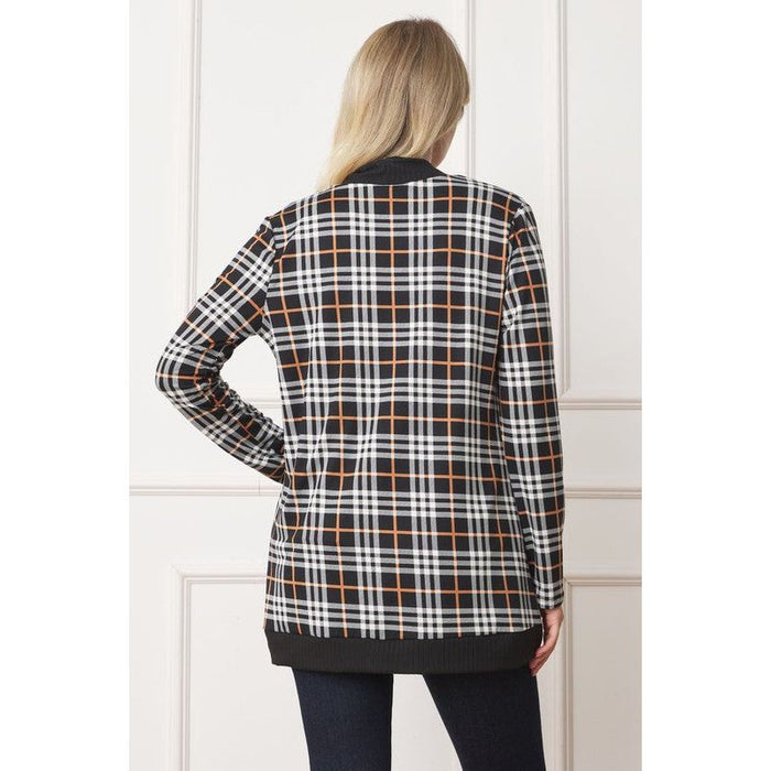 Plaid Contrast Drape Open Cardigan