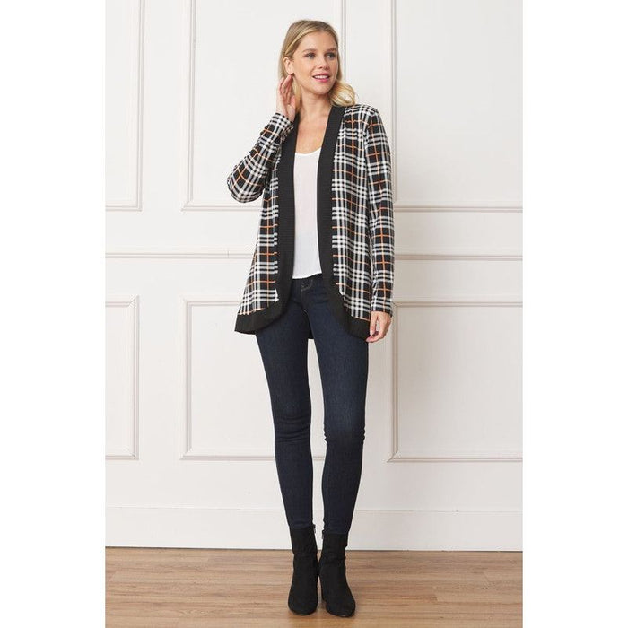 Plaid Contrast Drape Open Cardigan