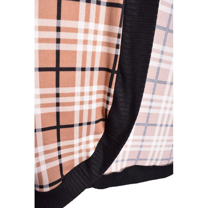 Plaid Contrast Drape Open Cardigan