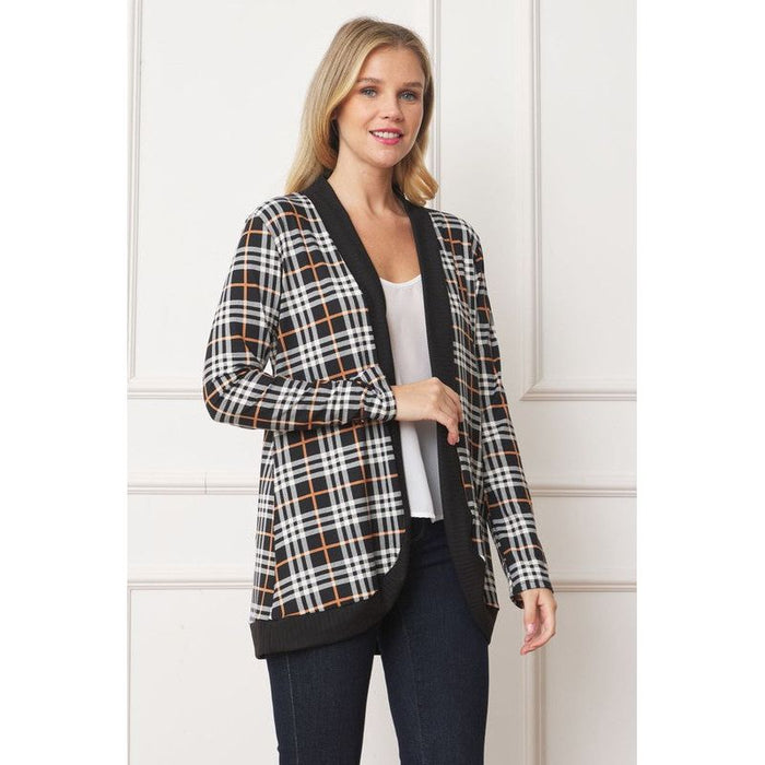 Plaid Contrast Drape Open Cardigan