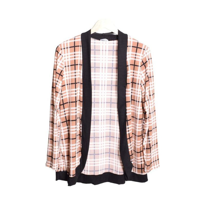 Plaid Contrast Drape Open Cardigan