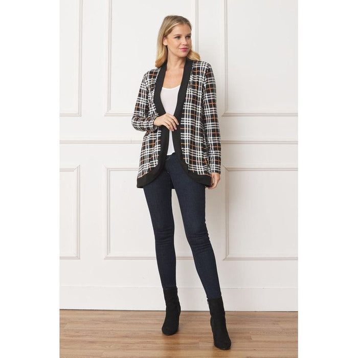 Plaid Contrast Drape Open Cardigan