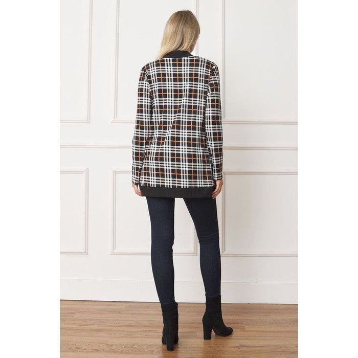 Plaid Contrast Drape Open Cardigan