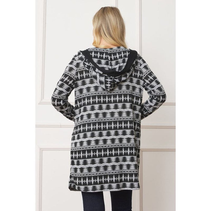 Long Tribal Print Hooded Cardigan