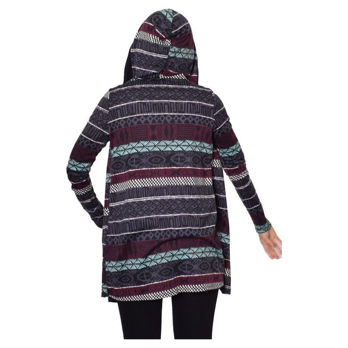 Long Tribal Print Hooded Cardigan