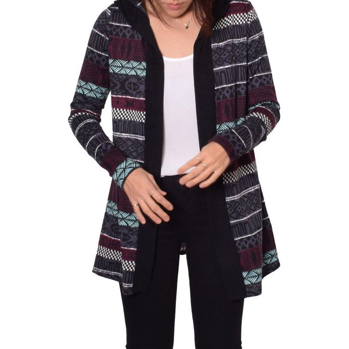 Long Tribal Print Hooded Cardigan