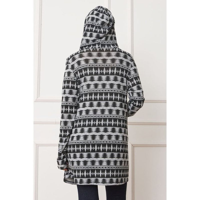 Long Tribal Print Hooded Cardigan