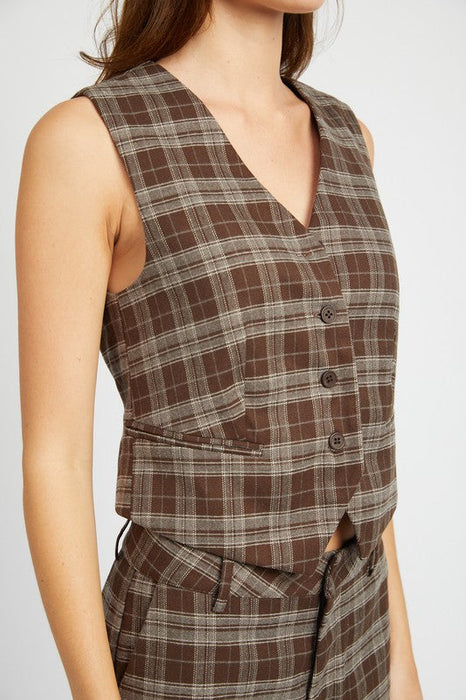 PLAID BUTTON UP VEST