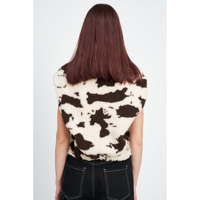 Cow Print Vests With Zipper