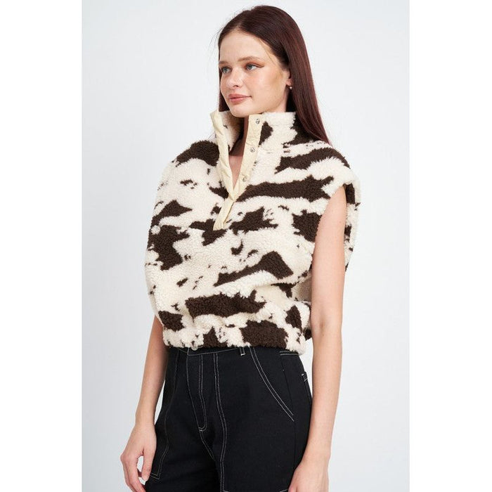 Cow Print Vests With Zipper