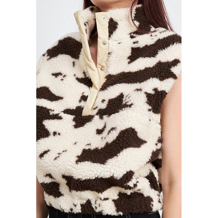 Cow Print Vests With Zipper