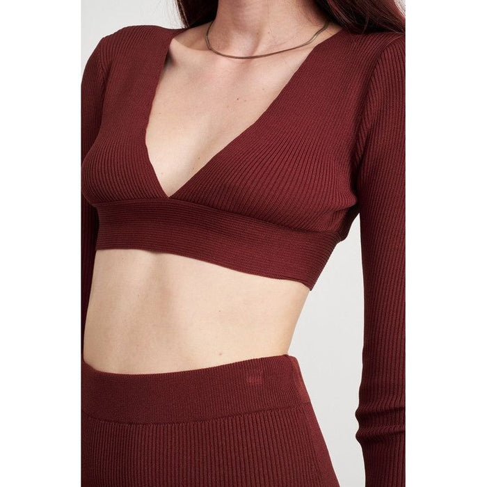 V NECK CROPPED SWEATER TOP