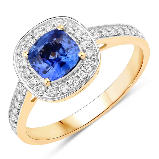 Bids.com 1.31 Carat Genuine Blue Sapphire and White Diamond 18K Yellow Gold Ring Rings