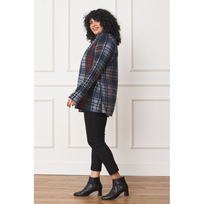 Plus Multi Color Plaid Elbow Patch Cardigan