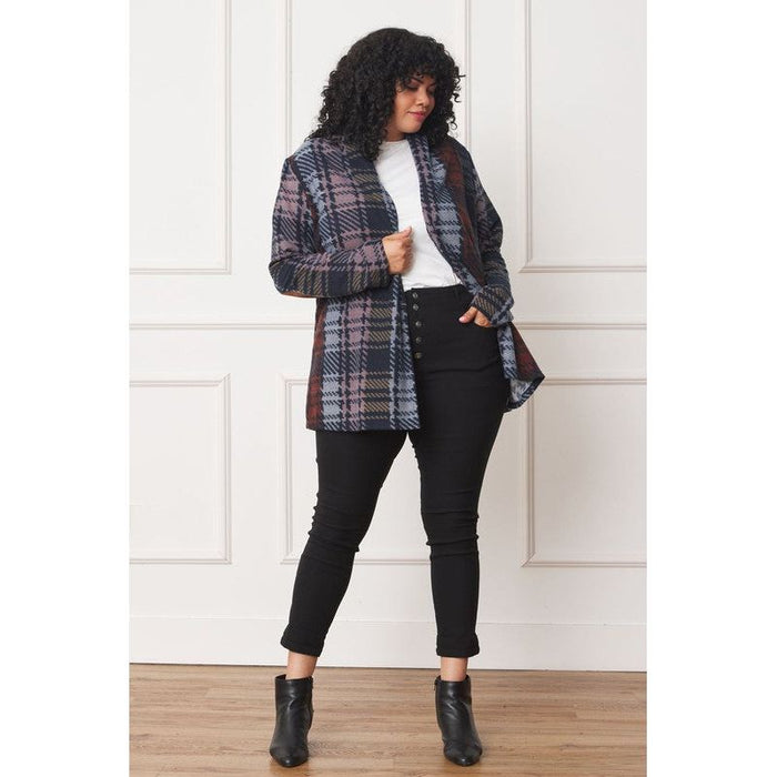 Plus Multi Color Plaid Elbow Patch Cardigan