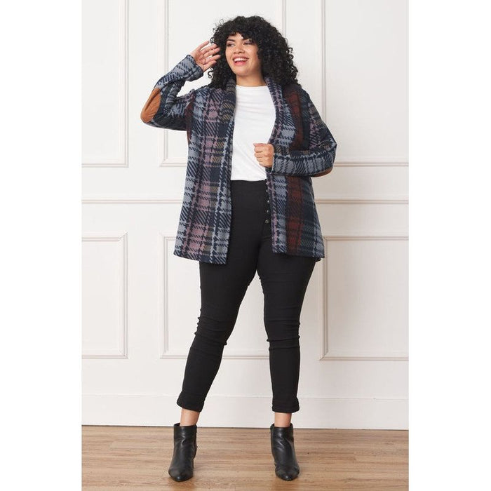 Plus Multi Color Plaid Elbow Patch Cardigan