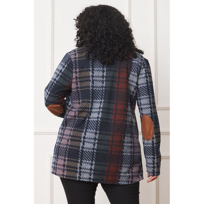 Plus Multi Color Plaid Elbow Patch Cardigan