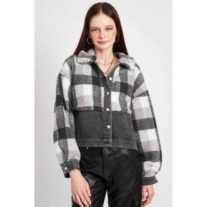 Fleece With Denim Plaid Jacket