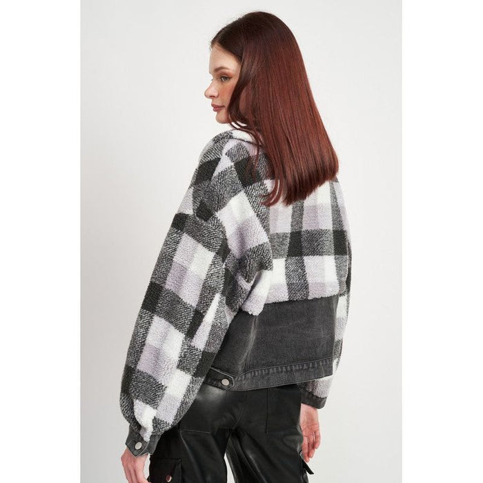 Fleece With Denim Plaid Jacket