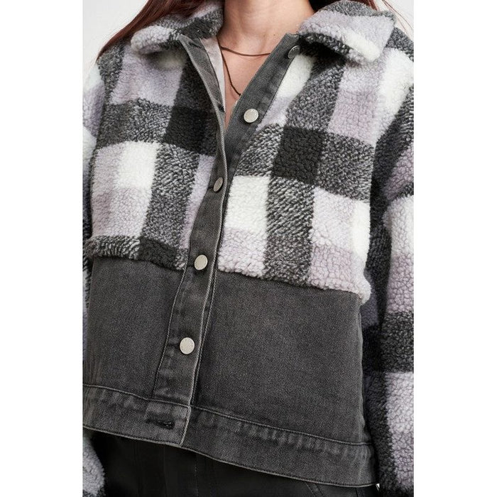 Fleece With Denim Plaid Jacket