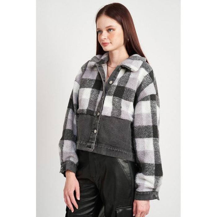 Fleece With Denim Plaid Jacket