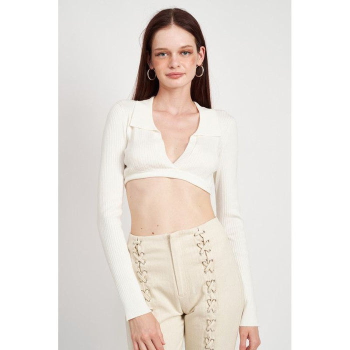 Collared V Neck Crop Top