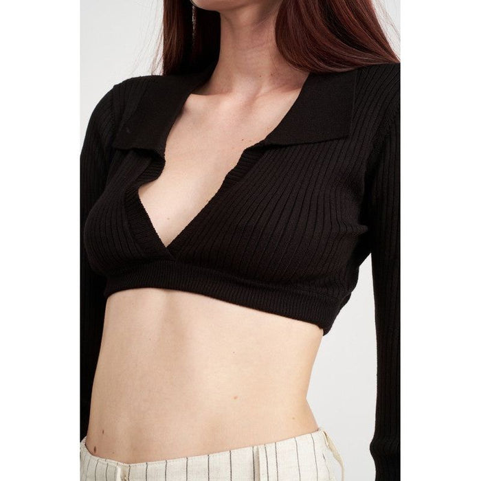 Collared V Neck Crop Top