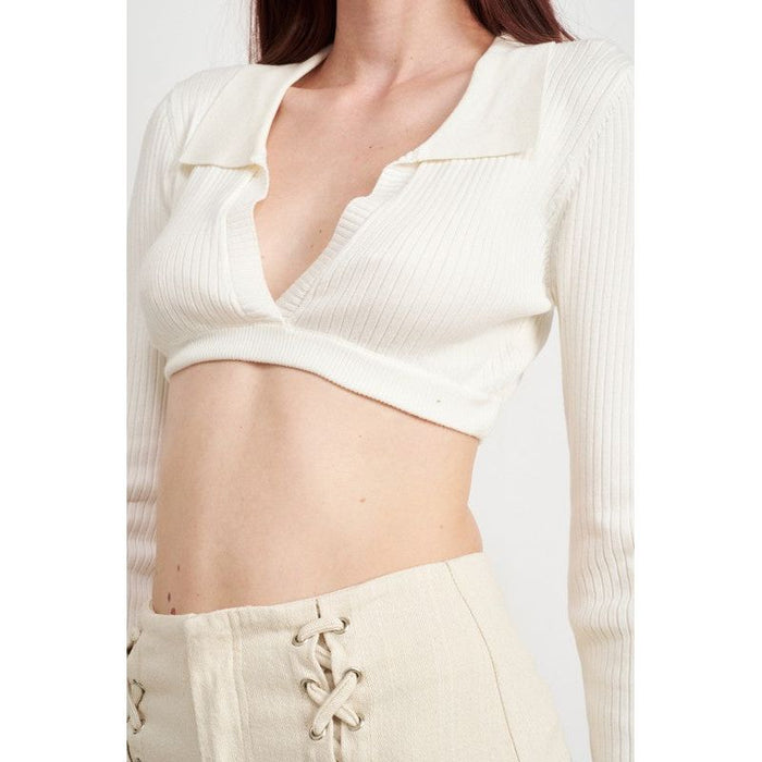 Collared V Neck Crop Top