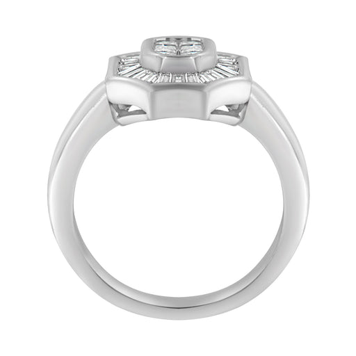 Bids.com 14K White Gold 1.00 Cttw Baguette and Princess-Cut Diamond Cocktail Art Deco Style Ring (H-I Color, SI1-SI2 Clarity) - Size 7 Rings