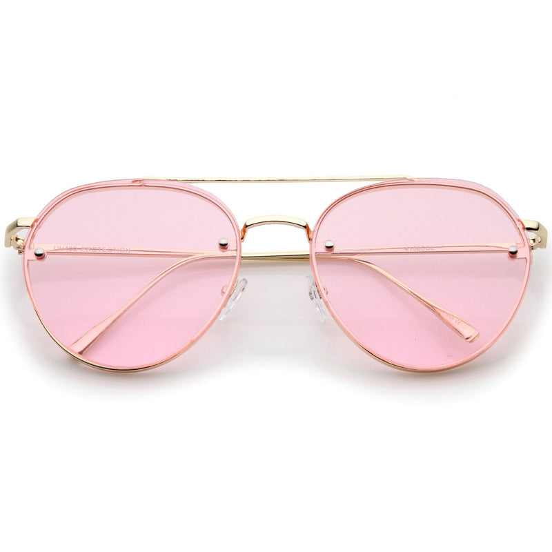 zeroUV Retro Modern Rimless Flat Color Lens Aviator Sunglasses A826 Sunglasses