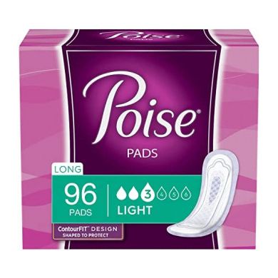 Poise Poise Incontinence Pads For Women, Light Absorbency, Long Length, 96 Count (4 Packs Of 24) (Packaging May Vary) Health Care