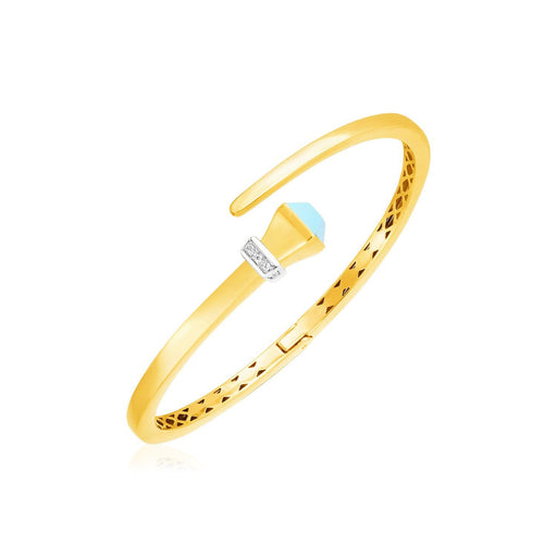 Bids.com 14k Yellow Gold Crossover Style Hinged Bangle Bracelet with Turquoise and Diamonds Bracelets