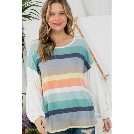 TERRY MULTI STRIPE MIXED BOXY TOP