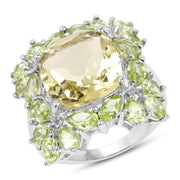 Bids.com 9.38 Carat Genuine Lemon Quartz & Peridot .925 Sterling Silver Ring Rings