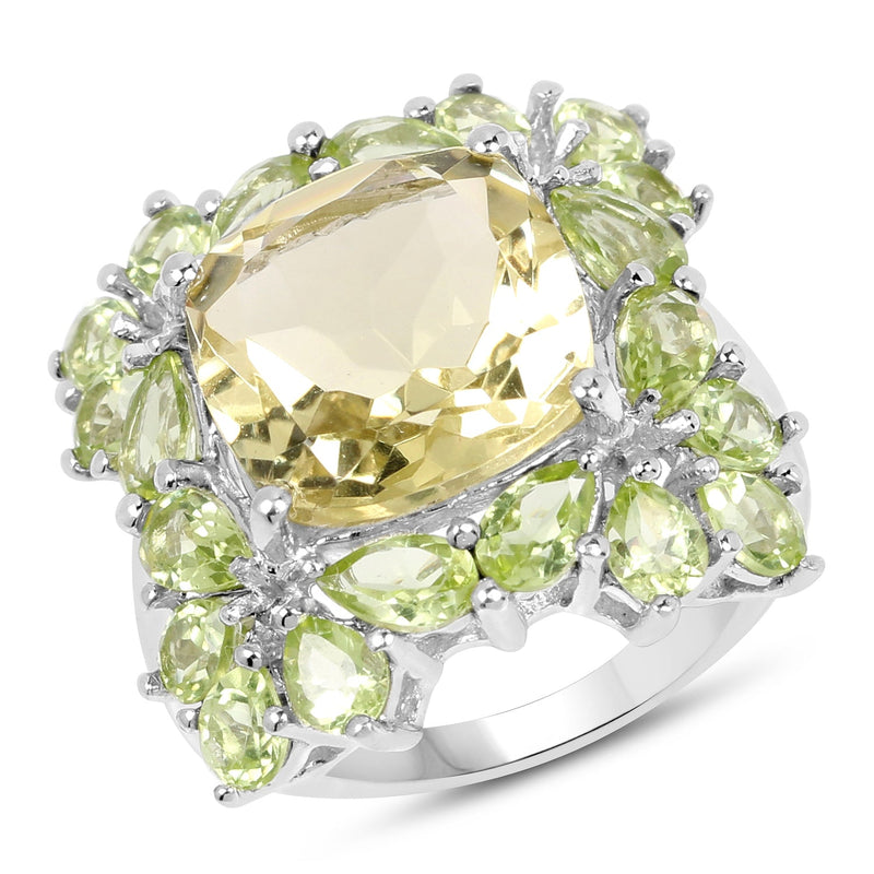 Bids.com 9.38 Carat Genuine Lemon Quartz & Peridot .925 Sterling Silver Ring Rings