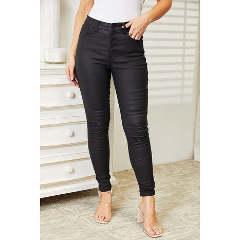 Kancan High Rise Black Coated Ankle Skinny Jeans