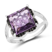 Bids.com 4.58 Carat Genuine Amethyst & Black Diamond .925 Sterling Silver Ring Rings