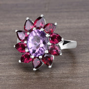 Bids.com 5.65 Carat Genuine Amethyst and Rhodolite .925 Sterling Silver Ring Rings
