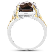 Bids.com 3.28 Carat Genuine Smoky Quartz and Yellow Diamond .925 Sterling Silver Ring Rings